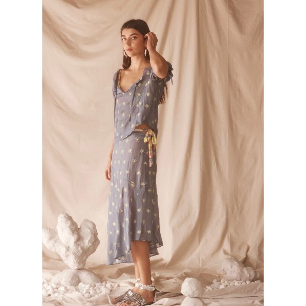 New Kinga Csilla Set Solstice Vita Blouse Luce Skirt Blue Celestial Sunburst 4